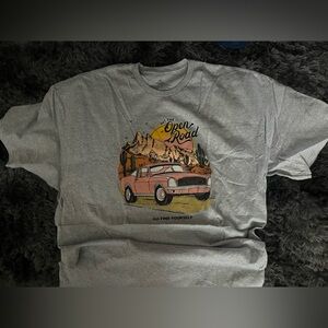 Grey Graphic Tee with Vintage Pink Truck and Desert Print